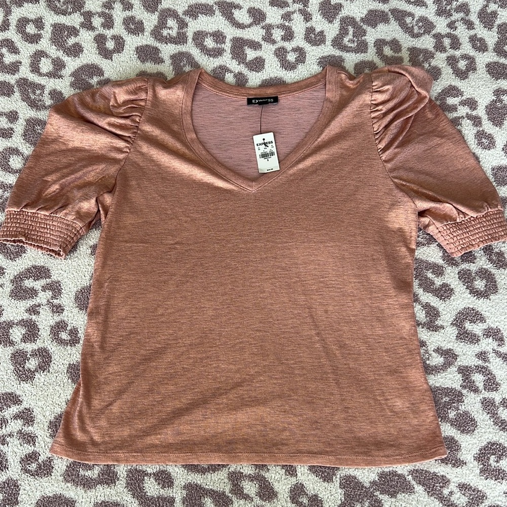 NWT Express Rose Gold Puff Sleeve Shirt